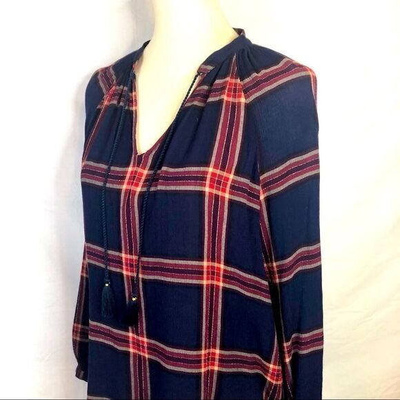 LUCK BRAND PLAID POPOVER TIE FRONT WITH TASSELS - Picture 5 of 14